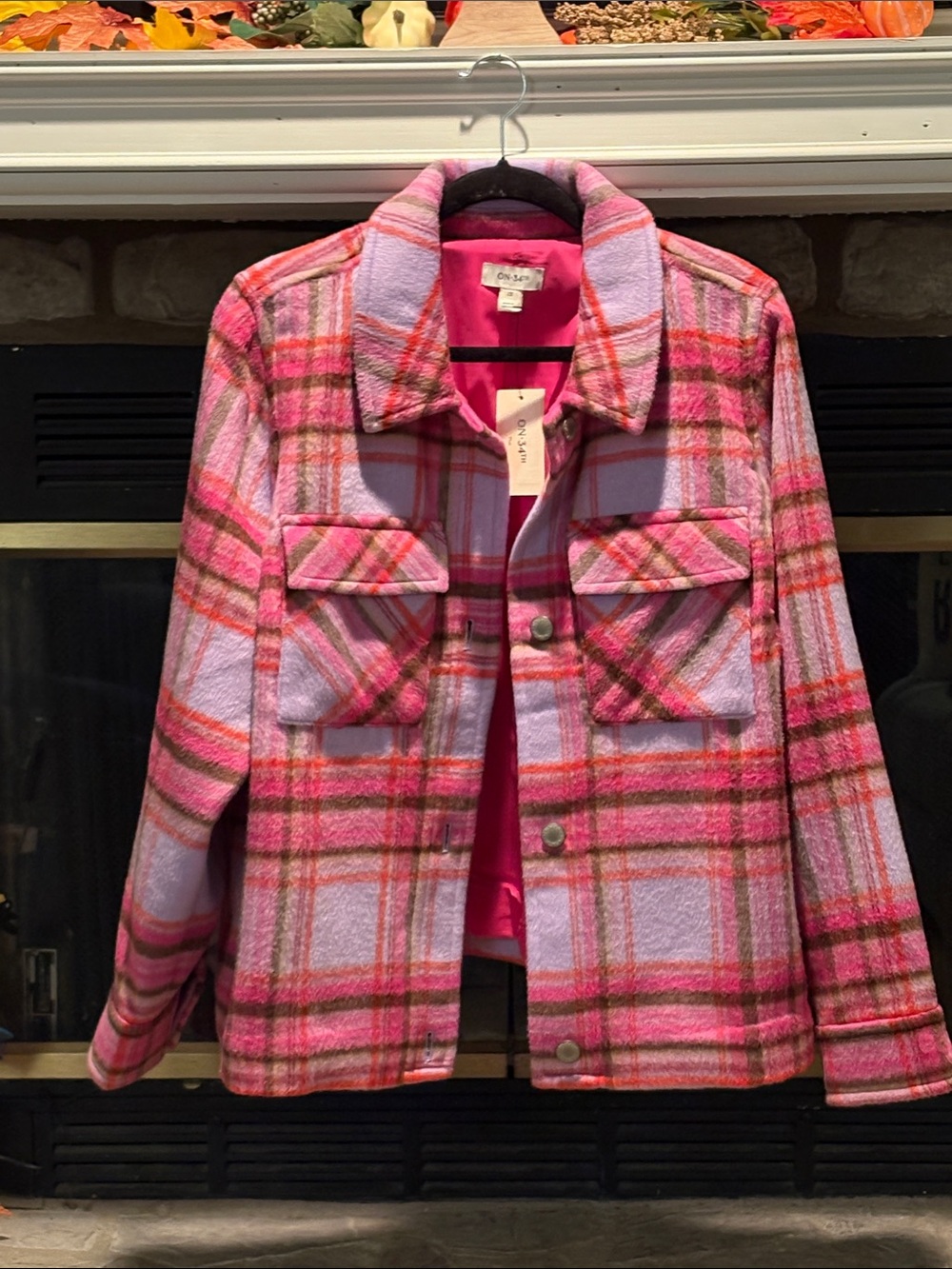 Pink Plaid Button-Front Jacket